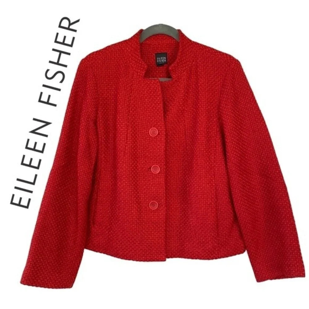 Eileen Fisher, Wool Viscose Basket Weave Seamed Jacket, Orange
